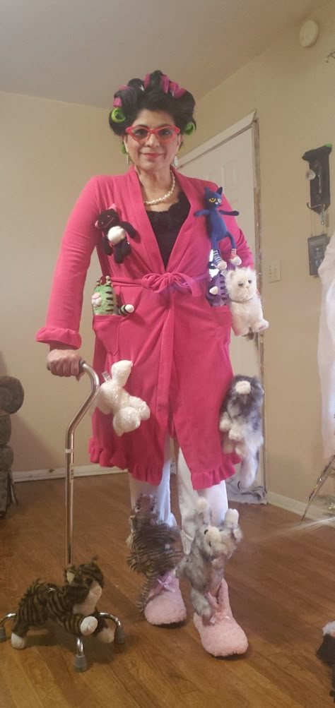 Plus Size Granny Costume, Crazy Cat Lady Costume Women, Cat Lady Halloween Costume, Crazy Dog Lady Costume, Cat Lady Outfit, Cat Lady Costume For Women, Old Cat Lady Costume, Old Lady Diy Costume, Diy Crazy Cat Lady Costume