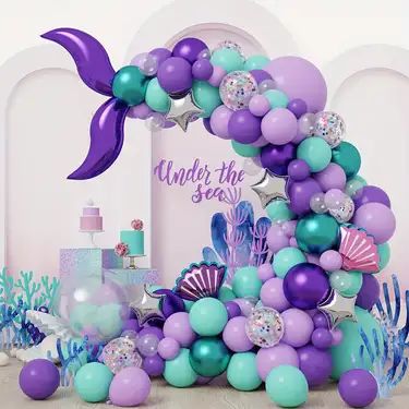 Mermaid Balloon Garland, Purple Birthday Party, Baby Shower Balloon Decorations, Balloon Wreath, Mermaid Birthday Decorations, Mermaid Balloons, Mermaid Party Supplies, Baby Shower Purple, Mermaid Party Decorations