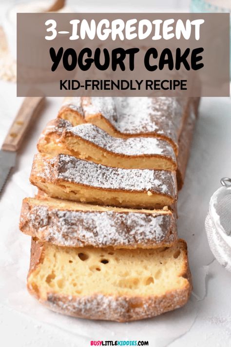 This 3-Ingredient Yogurt Cake is an easy cake with a dense custardy texture that kids love because it's soft and easy to eat. Keto Cravings, Baking With Yogurt, Low Sugar Cakes, Greek Yogurt Cake, 3 Ingredient Cakes, Sugar Free Yogurt, 3 Ingredient Desserts, Yogurt Dessert, Yoghurt Cake