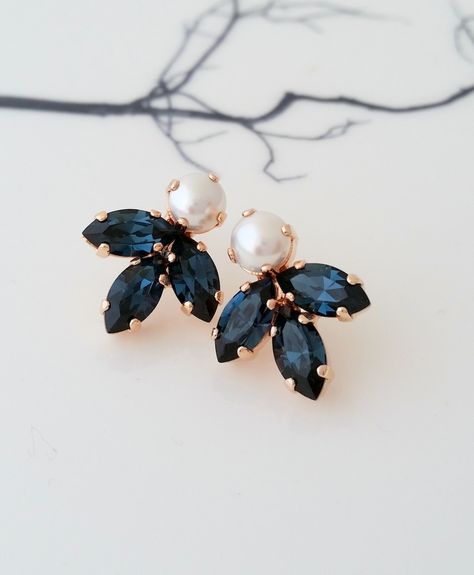 Blue Bridal Earrings, Navy Blue Earrings, Climbing Earrings, Earrings Sapphire, Rings Beads, Bridesmaids Earrings, Motifs Perler, Rings Gemstone, Bridal Earrings Pearl