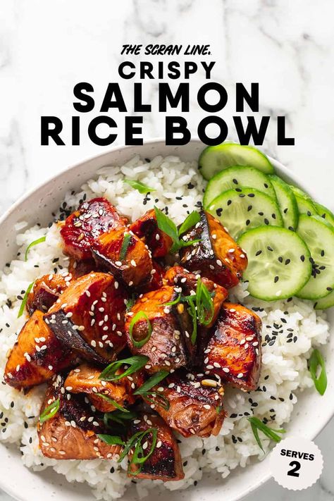 Crispy Salmon Rice Bowl Health Meal Prep, Rice Bowl Recipe, Asian Sauces, Asian Salmon, Bowls Recipes, Crispy Salmon, White Rice Recipes, Ginger Salmon, Salmon Rice