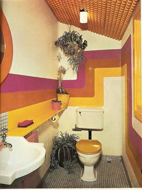 Vintage Powder Room, 70s Interior, 70s Home, 70s Decor, 70s Home Decor, Deco Retro, Vintage Interior, Retro Home Decor, Retro Home