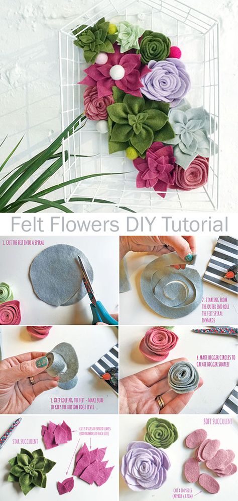 DIY Felt Succulents. Felt Flowers Tutorial Felting Flowers How To Make, Flowers Made From Felt, Felt Flower Wall Hanging, Diy Felt Projects Craft Ideas, Felt Flowers Patterns Free, Large Felt Flowers Diy, Diy Felt Flower Mobile, Things To Make With Felt Diy Projects, How To Make A Felt Flower