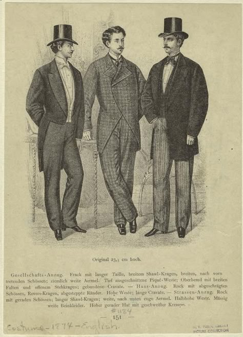 Men, England, 1870s. - NYPL Digital Collections 1800s Fashion Men, 1870 Fashion, 1880 Fashion, The Monkey's Paw, Edwardian England, 1870s Fashion, Victorian Man, Victorian Era Fashion, 1880s Fashion