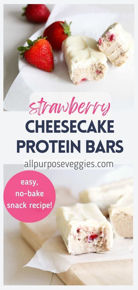 Protein Bars Strawberry, Easy Protein Bars 3 Ingredients, Strawberry Protein Snacks, Healthy Snack With Strawberries, Strawberry Protein Balls Healthy, Protein Candy Recipe, Recipes With Strawberry Protein Powder, Protein Bar Recipes Healthy, Protien Cheesecake No Bake