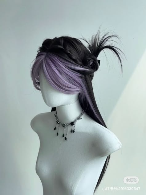 Cool Female Hairstyles, Villain Hairstyles Women, Purple Bangs, Oc Hair Ideas, Pretty Hair Cuts, Easter Hair Accessories, Cool Hair Designs, Long Straight Wig, Hair Flyer