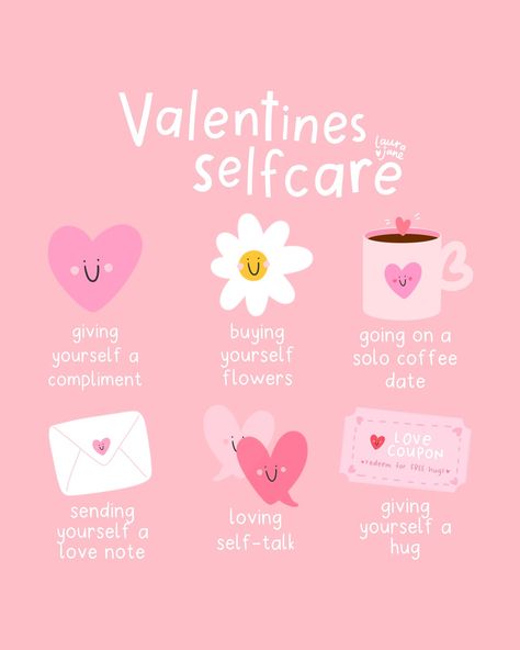 Selfcare Sunday, but make it Valentine’s Day themed 🩷 What’s on your valentines selfcare wish list this week? 💌 #selfcaresunday #sundayselfcare #valentinesselfcare #selflovequotes #selfcaretips Self Care February, February Self Care, Valentine’s Day Self Care, February Self Care Calendar, Self Love Valentines, Valentines Day Whisper, Laura Jane, Show Yourself, Coffee Flower