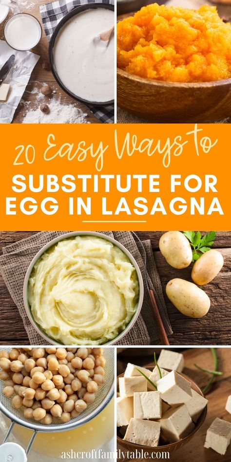 Here are 20 easy ways to substitute for egg in lasagna including several vegan options, plus three delicious lasagna recipes you'll love! Lasagna Without Eggs Recipe, Egg Free Lasagna Recipe, Ricotta Mix For Lasagna, Yogurt Substitute, Vegan Cheese Sauce Recipe, Mashed Parsnips, Delicious Lasagna, Turkey Lasagna, Vegan Egg Replacement