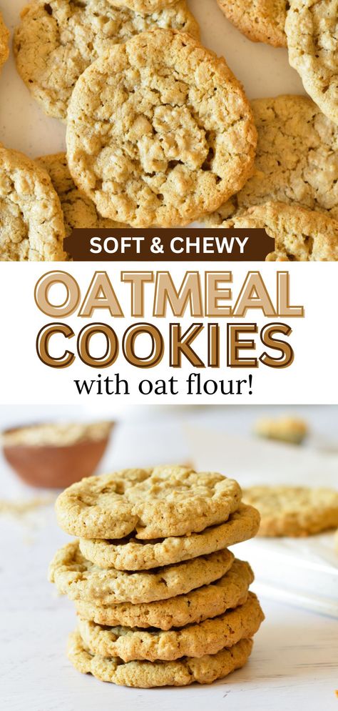 a stack of oatmeal cookies Soft Chewy Oatmeal Cookies, Brown Sugar Oatmeal Cookies, Oat Flour Cookies, Old Fashioned Oatmeal Cookies, Soft Oatmeal Cookies, Oat Flour Recipes, Chewy Oatmeal Cookies, Best Oatmeal Cookies, Oatmeal Cookies Easy