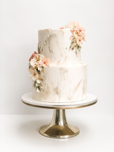 Wedding Cake With Buttercream Flowers, Wedding Cake With Buttercream, Wedding Cake Simple Elegant, 2 Tier Wedding Cakes, Ivory Wedding Cake, Tier Cakes, Happy Anniversary Cakes, Spring Wedding Cake, Mini Wedding Cakes