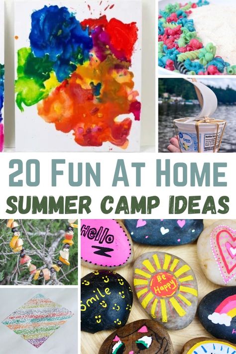 20 Easy Activities to Make Your DIY Summer Camp at Home More Fun Diy Summer Camp At Home, Art Summer Camp Ideas, At Home Summer Camp Ideas, Camp Activity Ideas, Summer Camp Activities For Kids, Diy Summer Camp, Summer Camp Ideas, Camping Activites For Kids, Summer Camp At Home