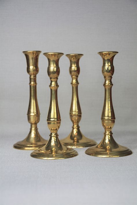 4 candle holders from our collection! Measures: 8,8 x 19cm Gold Candle, Gold Candle Holders, Gold Candles, Vintage Collection, Candle Holders, Candles, Gold