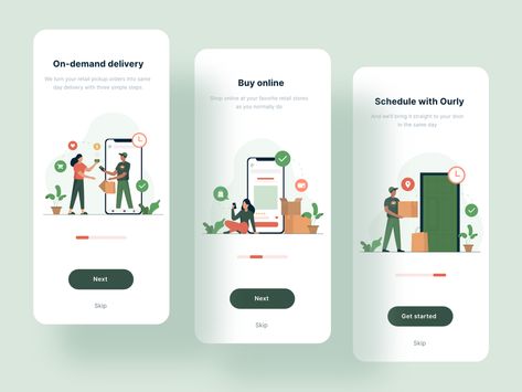 Onboarding Screens for Ourly Delivery App by Panji Pamungkas on Dribbble Onboarding Screen, Onboarding App, App Onboarding, Onboarding Ui, Ux Illustration, Mobile App Ui Design, Ux Design Portfolio, Grocery Delivery App, Craft App