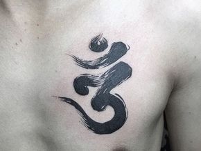 Religious Buddhism Symbolic Tattoos For Men Om Meaning Om Spiritual, Meaningful Tattoos For Men, Tato Maori, Small Chest Tattoos, Om Tattoo, Small Tattoos With Meaning, Muster Tattoos, Cool Chest Tattoos, Small Meaningful Tattoos