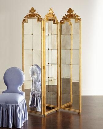 Gia Three Panel Gold Mirrored Screen France Project, Dressing Screen, Floor Screen, European Elegance, Mirror Room, Smart Tiles, Mirror Panels, Room Screen, Folding Screen