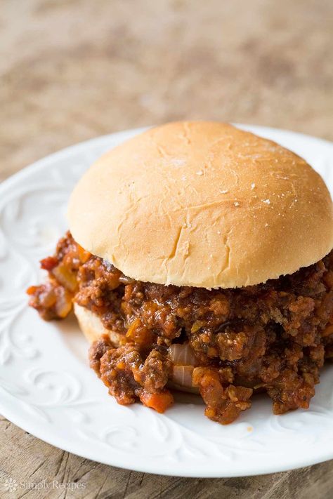 Best ever Homemade Sloppy Joes! 1-pot, EASY with browned ground beef, onions, garlic, carrots, celery, cooked in sweet sour tomato sauce, served over hamburger buns. On SimplyRecipes.com #SloppyJoes #Hamburger Joe Sandwich, Homemade Sloppy Joe Recipe, Sloppy Joes Sandwich, Sloppy Joe Recipe, Sloppy Joes Easy, Potato Rolls, Arrowroot Flour, Homemade Sloppy Joes, Joe Recipe