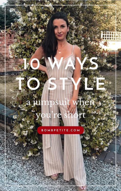 10 Ways to style a jumpsuit when you’re petite. Jumpsuits have been drowning us petite women for years. Until, of course, the glorious invention of petite-sized jumpsuits that have literally saved short women around the globe! www.BombPetite.com Style A Jumpsuit, How To Wear A Jumpsuit, Black And White Jumpsuit, Rompers For Women, Fashion For Petite Women, Spring Work Outfits, Petite Fashion Tips, Petite Jumpsuit, Fashion Petite