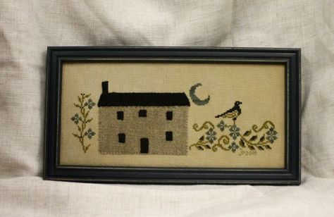 Combining wool applique and cross stitch Threadwork Primitives, Primitive Cross Stitch, Primitive Cross Stitch Patterns, Primitive Patterns, Wool Applique Patterns, Applique Pattern, Wool Applique, Nightingale, Stitching Art