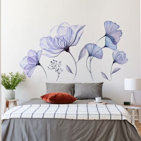 Furniture Bathroom, Wall Vinyl, Sticker Mural, Floral Wall, Blue Flowers, Wall Decals, Vinyl Sticker, Living Room Decor, Blossom