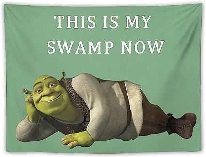 Shrek Bedroom, Shrek Tapestry, Tapestry For Bedroom, Funny Tapestry, Apartment Goals, Ra Ideas, Goofy Ahh, Meme Funny, House Flags