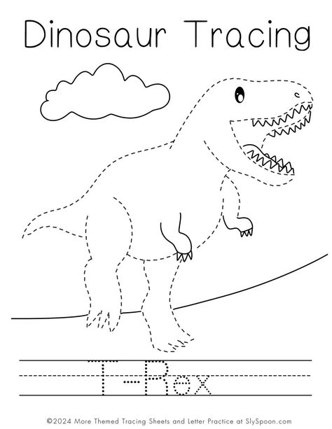 Free Dinosaur Letter Tracing pre-writing worksheets - T-rex - Get your little ones excited about learning with these free printable Dinosaur Letter Tracing worksheets! These fun dino-themed activities will help them practice their pre-writing skills while having a blast. Perfect for preschoolers and kindergarteners. #Dinosaur #LetterTracing #PreWritingSkills #PrintableWorksheets #KidsActivities #LearningFun #Preschool #Kindergarten #Homeschooling #ParentingTips Kindergarten Activities For September, Dino Worksheets Preschool, Dinosaur Worksheets 2nd Grade, Dinosaur Worksheets Kindergarten, Free Dinosaur Printables Preschool, Tracing Dinosaurs, Dinosaur Writing Activities Preschool, Dinosaur Tracing Sheets Free Printable, Dino Week Preschool