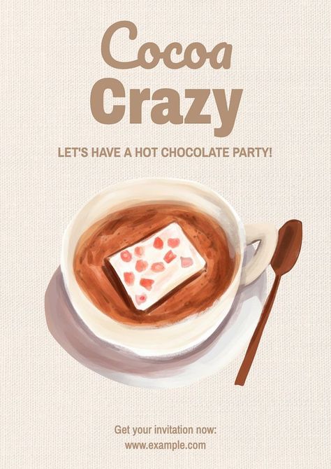 Hot chocolate party poster template | premium image by rawpixel.com / Chotika Hot Chocolate Poster, Chocolate Poster, Texture Aesthetic, Hot Chocolate Party, Chocolate Party, Cute Watercolor, Awesome Designs, Aesthetic Cute, Party Poster