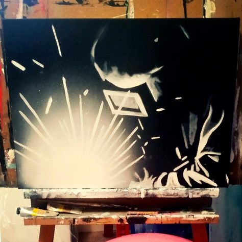 Welder Painting, Welding Drawings, Welder Drawing, Welding Painting, Western Drawings, Brick Ideas, College Project, Star Wars Planets, Helmet Paint