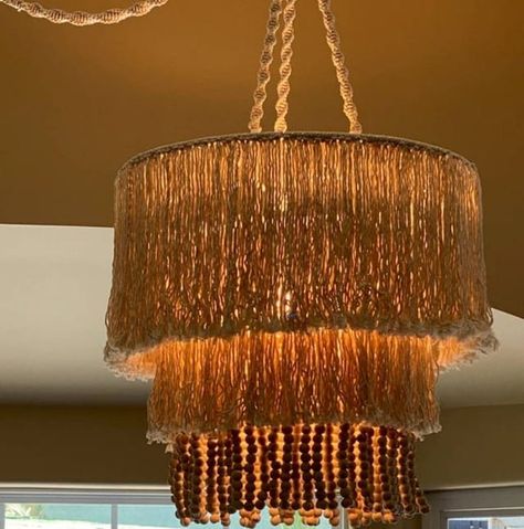 Avustmacrame - Boho Light Macrame Lampshade, Beaded Tassel Chandelier - Etsy Yarn Chandelier, Tassel Lamp, Modern Lamps Living Room, Nursery Chandelier, Macrame Products, Fringe Chandelier, Wooden Bead Chandelier, Light Fringe, Tassel Chandelier