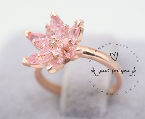 Lotus Flower Ring Gold, Pink Flower Ring, Lotus Flower Ring, Pink Lotus Flower, Lily Ring, Lotus Ring, Woman In Gold, Silver Flower Ring, Flower Rings