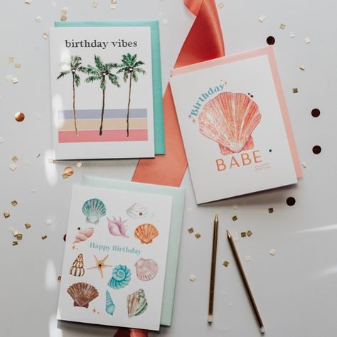 Beach-themed cards for summer 💘🌴🌊🐚🌞 … #greetingcardowner #stationerybusiness #cardmakers #paperproducts #greetingcarddesign #birthdaycard #birthdaybabe Birthday Babe, Business Stationery, Beach Themed, Greeting Card Design, Card Maker, Beach Themes, Birthday Cards, Happy Birthday, Greeting Cards