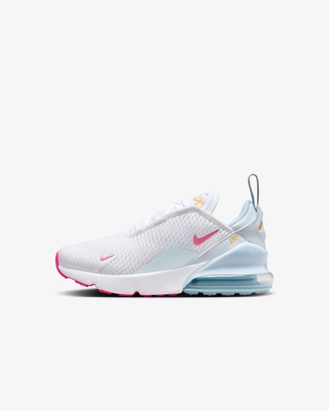 Nike Air Max 270 Younger Kids' Shoe. Nike ZA Kid Nike Shoes, Nike 270 Women Outfit, Nike 270 Women, Nike Air Max Kids, Girls Footwear, Nike Kids Shoes, Nike 270, Nike Shoes Girls