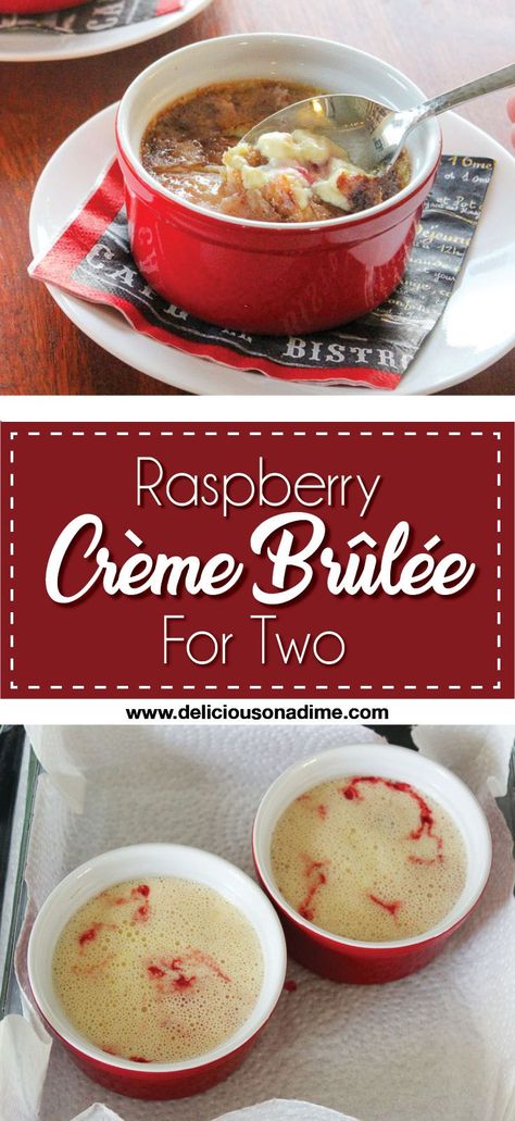 Raspberry Creme Brulee For Two Creme Brulee Recept, Raspberry Creme Brulee, Cheap Desserts, Cream Brulee, Creme Brulee Recipe, Brulee Recipe, Dessert For Two, Raspberry Sauce, Cheap Healthy Meals