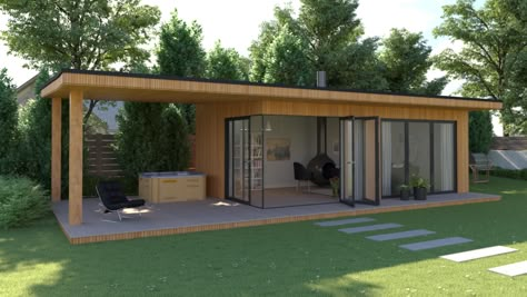 Gym Shed, Contemporary Garden Rooms, Modern Pool House, Garden Room Ideas, Pool House Designs, Leisure Space, Summer House Garden, Backyard House, Shipping Container Home