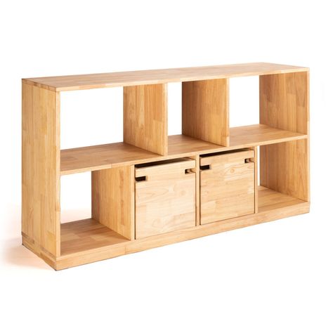 Loon Peak® Zanesfield Bookcase | Wayfair Wood Open Shelving, Low Shelving, Low Bookcase, Natural Wood Furniture, Sofa Console, Retro Renovation, Bookcase Design, Recycling Process, Open Bookcase