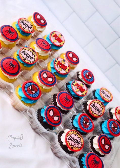 Spiderman Cake Cupcakes, Comic Cupcake Ideas, Spiderman Birthday Cupcakes, Spiderman Cupcakes Ideas, Spider Man Cupcakes Ideas, Spider-man Cupcakes, Spider Man Cupcakes, Spiderman 5, Happy Birthday Spiderman