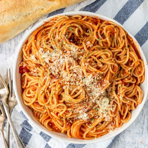 Spaghetti With Jar Sauce, Instant Pot Spaghetti Recipe, Instant Pot Spaghetti, Electric Pressure Cooker Recipes, Chicken Alfredo Recipes, No Meat, Spaghetti Recipe, Homemade Marinara, Pasta Dinner Recipes