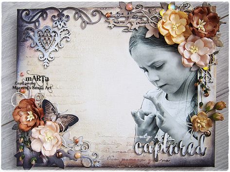 marta lapkowska Altered Art Canvas, Canvas Tutorial, Dusty Attic, Mixed Media Layout, Altered Canvas, Mixed Media Art Canvas, Mixed Media Crafts, Mixed Media Tutorials, Mixed Media Scrapbooking