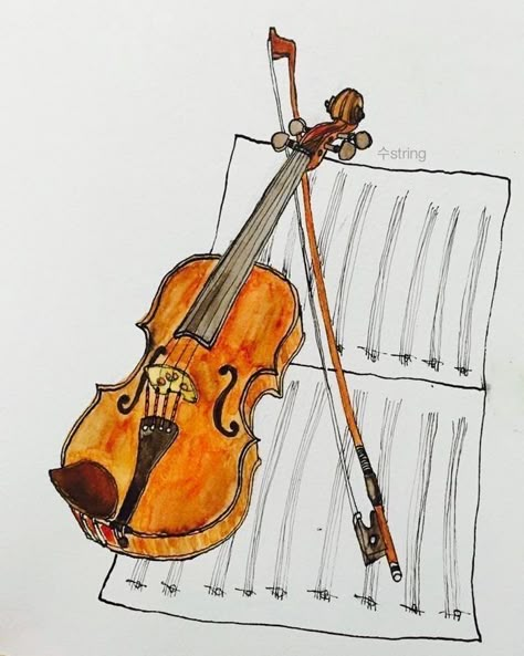 Violin Drawing Aesthetic, Orchestra Drawing, Violinist Drawing, Violin Art Drawing, Violin Art Painting, Violin Drawing, Violin Pics, Violin Painting, Musical Instruments Drawing