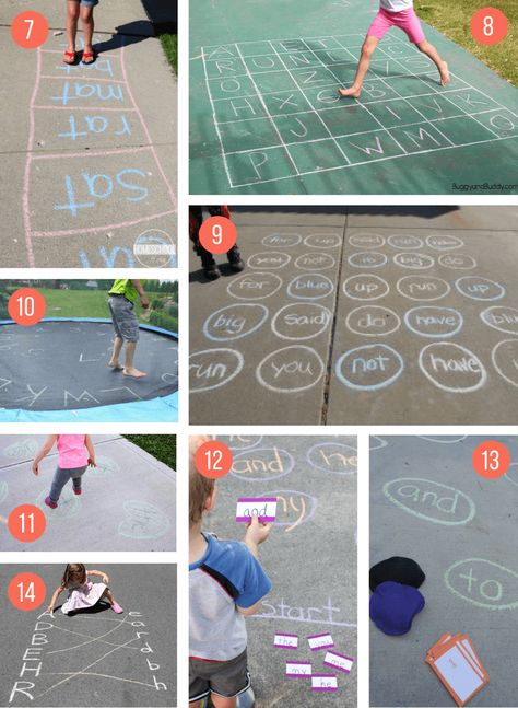 Games To Play Outside, Sidewalk Chalk Ideas, Chalk Activities, Outdoor Learning Activities, Fun Learning Games, Chalk Ideas, Learning Games For Kids, Outside Activities, Summer Learning