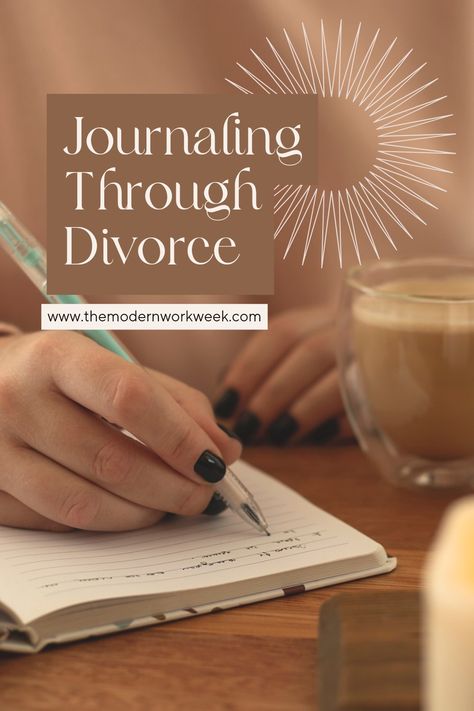 Woman's hand writing in a notebook with a pen, blog title offset in tan backing with white letters. Divorce Journal Prompts, Journaling After Divorce, Living On Your Own After Divorce, Divorce Mediation Checklist, How To Start Divorce Process, How Do You Know When Its Time To Divorce, Divorce Coaching, Single Again, I Am Confused