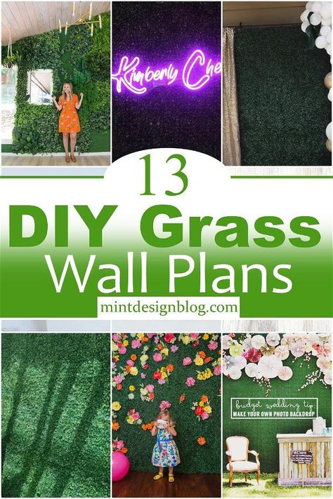 DIY Grass Wall Plans How To Make A Grass Backdrop, Grass Wall Classroom Decor, Green Wall For Wedding, Fake Grass Wall Decor, Grass Wall With Flowers, Grass Wall Ideas, Grass Wall Bedroom, Grass Wall Decoration Ideas, Turf Wall