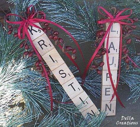 Personalized Scrabble Tile Ornament... I could totally make these Scrabble Christmas Ornaments, Crafts For Dad, Scrabble Christmas, Good Crafts, Scrabble Ornaments, Scrabble Tile Crafts, Scrabble Crafts, Traditions To Start, Xmas Tags