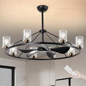 Fandaliers Aesthetic, Modern Black Ceiling Fan, Chandelier Ceiling Fans, Black Ceiling Fan With Light, Fandelier Ceiling Fan, Living Room Ceiling Fan, Large Ceiling Fans, Ceiling Fans With Lights, Fans With Lights