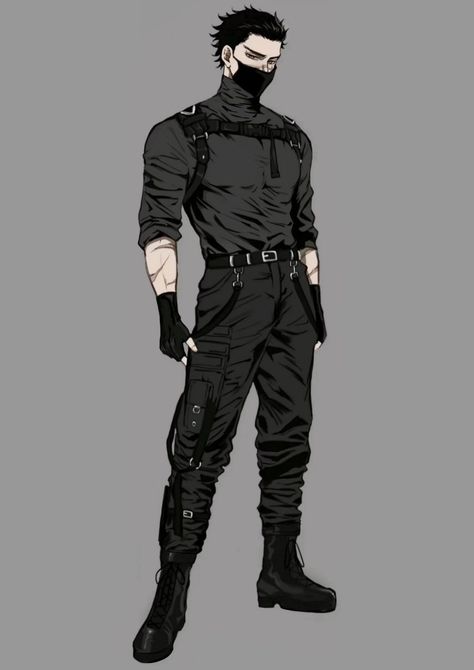 Combat Fashion Mens, Male Supervillain Outfit, Spy Outfits Male, Assasin Outfit Men, Male Villian Outfits, Man In Suit Concept Art, Fantasy Assassin Outfit Design Male, Futuristic Clothing Concept Art Male, Theif Outfit Design