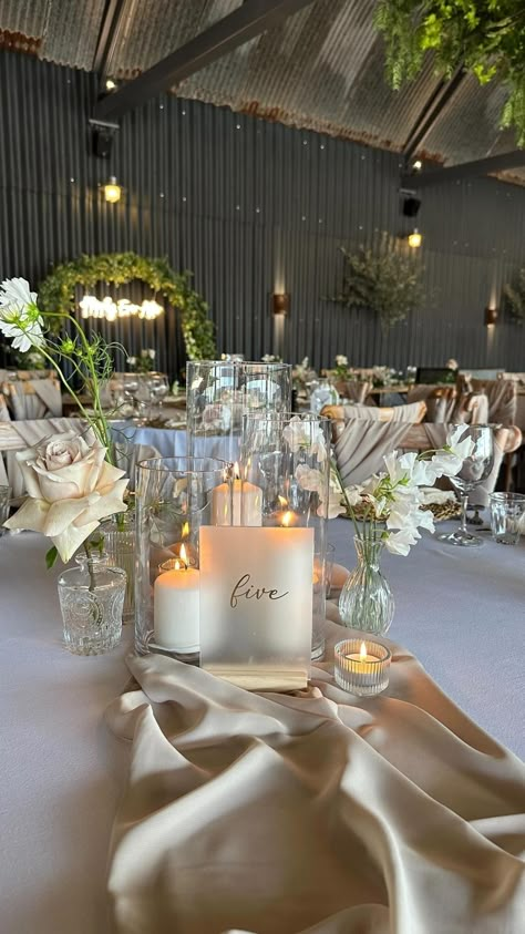 Princess Occasions | C E N T R E S // Sometimes, all you need is some candlelight and pretty blooms! Did you know that we can adapt all our centrepieces to… | Instagram Pearl Floating Centerpieces, Table Decor With Candles And Flowers, Candles And Vases Wedding, Trio Of Vases Centerpiece, Bed Vases Wedding, Wedding Centerpieces With Vases, Cylinder Glass Vase Centerpiece, Bud Glasses Wedding, Candles Flowers Wedding