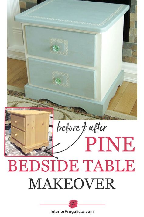 With a little paint and a few hours of your time you can completely transform an old pine bedside table with a stunning before and after makeover. Just a little paint and a stencil is all it takes for this easy furniture makeover! #bedsidetableideas #upcycledfurniturebeforeandafter #furnituremakeover #paintedbedsidetablediy Key Stencil, Bedside Table Makeover, Before And After Makeover, Pine Bedside Table, Easy Furniture Makeover, Trunk Makeover, Furniture Makeover Inspiration, Makeover Before And After, Decoupage Furniture