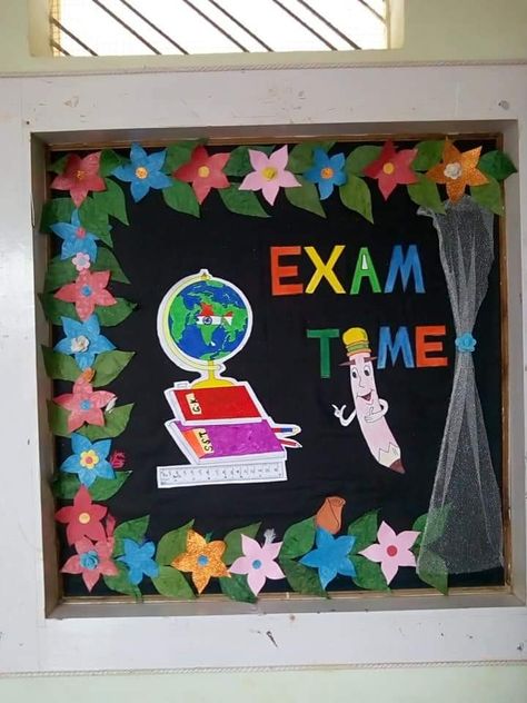 Exam Decoration Board, Exams Board Decoration, Exam Board Decoration Ideas, Farewell Decorations, School Wall Art Ideas, Soft Board Decoration, Fun Crafts For Teens, Diy Crafts For School, Soft Board