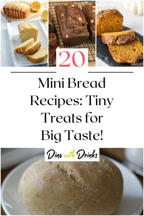 Collage of 4 mini bread recipes. Mini Loaf Quick Bread Recipes, Mini Loafs Of Bread, Mini Breads Loaves, Mini Bread Loaves Recipes Christmas, Mini Sweet Bread Loaves, Homemade Bread Mini Loaves, Savory Mini Loaf Pan Recipes, Mini Bread Recipes, Mini Holiday Bread Loaves