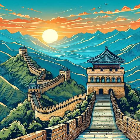 https://card9.com/ai/comic-the-great-wall-of-china Great Wall Of China Tattoo Design, China Landscape Wallpaper, China Drawing, Great Wall Of China Drawing, China Pictures, China Wallpaper, Great Wall Of China Sketch, Great Wall Of China Illustration, Great Wall Of China Travel