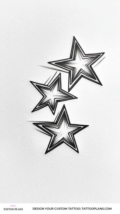 Stars And Planets Tattoo, Tattoos Of Stars, Drawings For Tattoos, 3 Stars Tattoo, Star Drawings, Tattoos For Siblings, Paper Plane Tattoo, Matching Tattoos For Siblings, True Love Tattoo